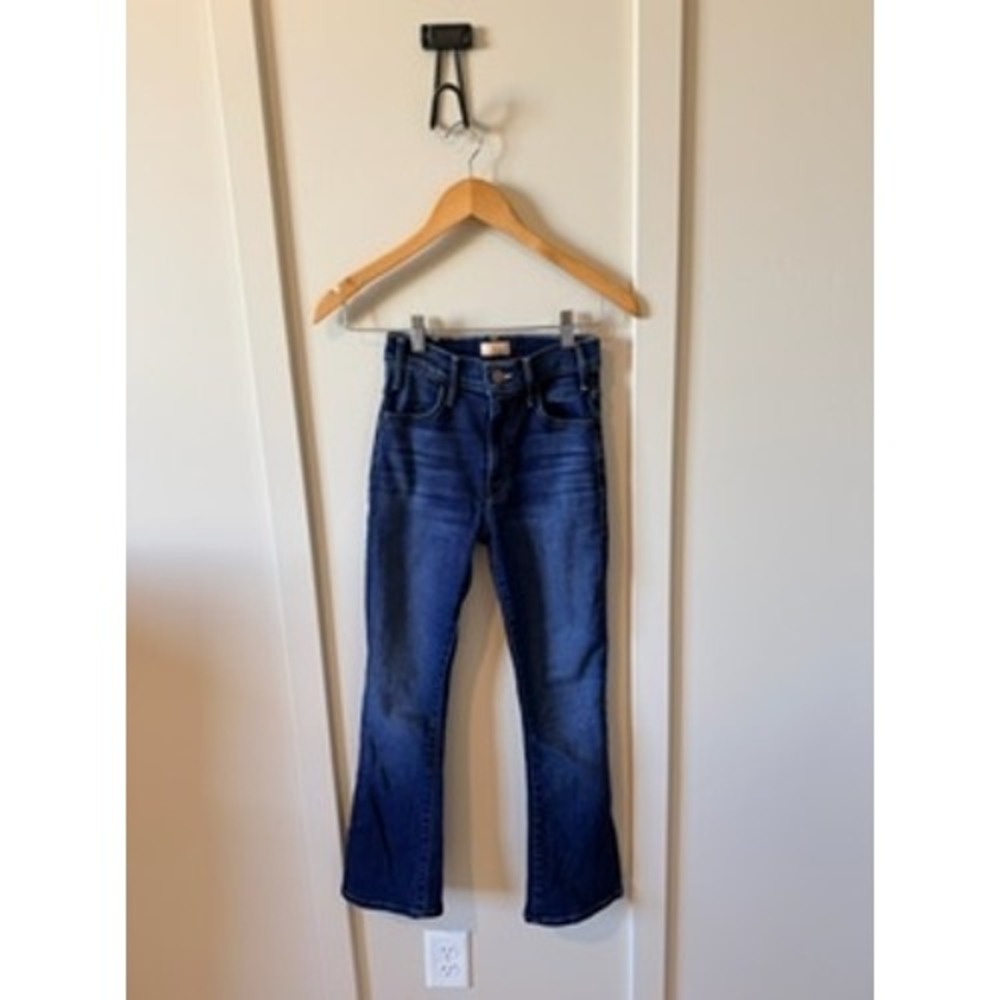 Mother Lil Hustler Ankle Jeans Dark Wash Flare Raw Hem Size 23